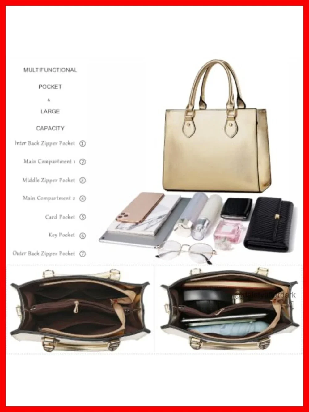 Women's PU Leather Crossbody Satchel Tote Handbag - Multi-Pocket
